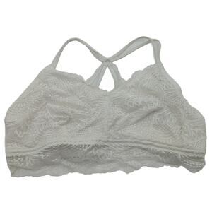 Maurices 1X White Lace Bralette, Racerback Longline Wireless